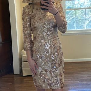 Aidan Mattox tan sequined dress